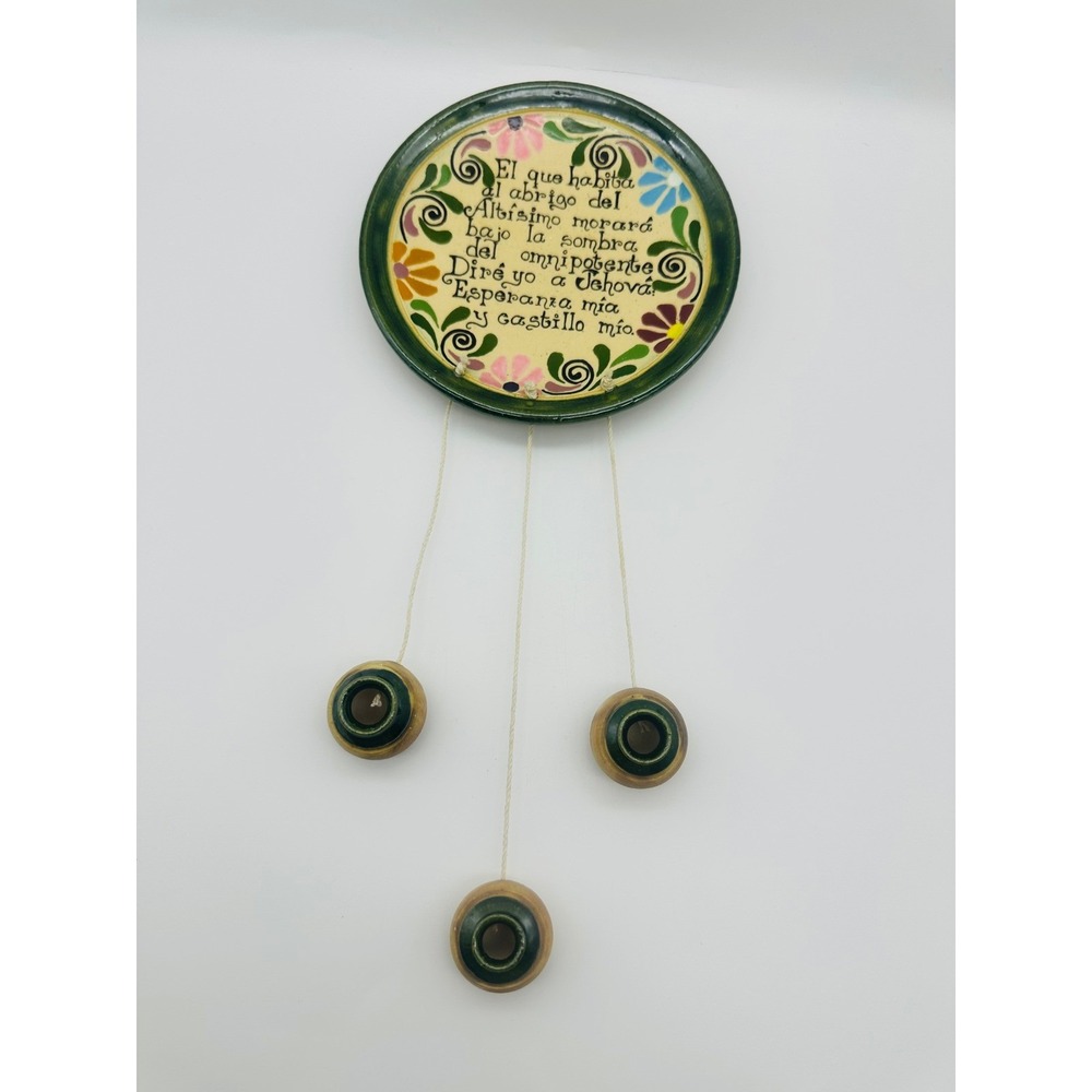Mexican Folk Art Pottery Wall Hanging Psalm 91 Spanish Bible Verse Ceramic Plate